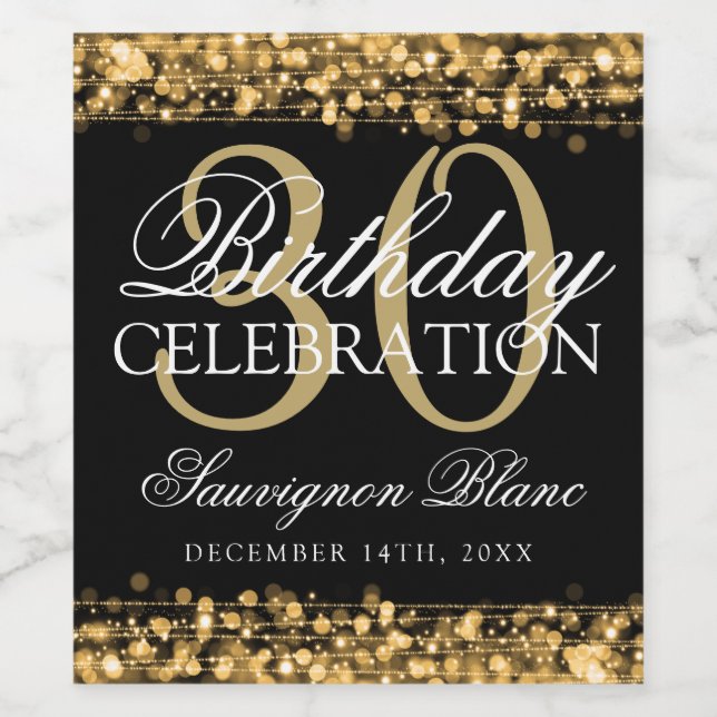 30th Birthday Party Sparkles Gold Wine Wine Label (Single Label)