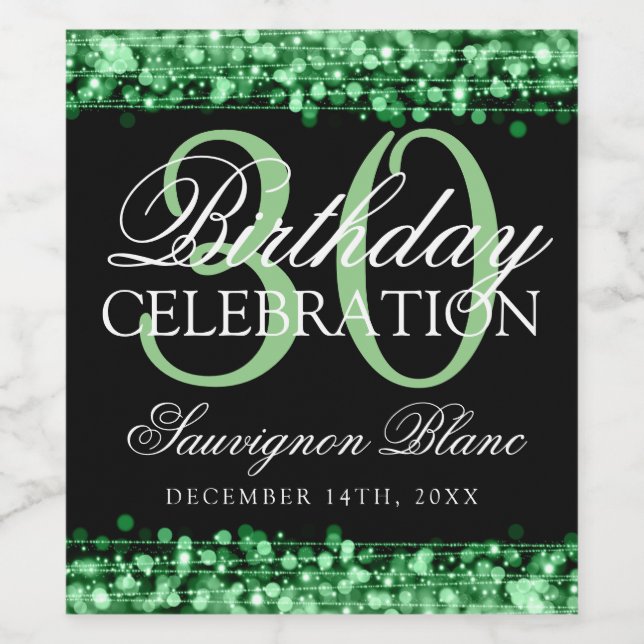 30th Birthday Party Sparkles Mint Wine Wine Label (Single Label)