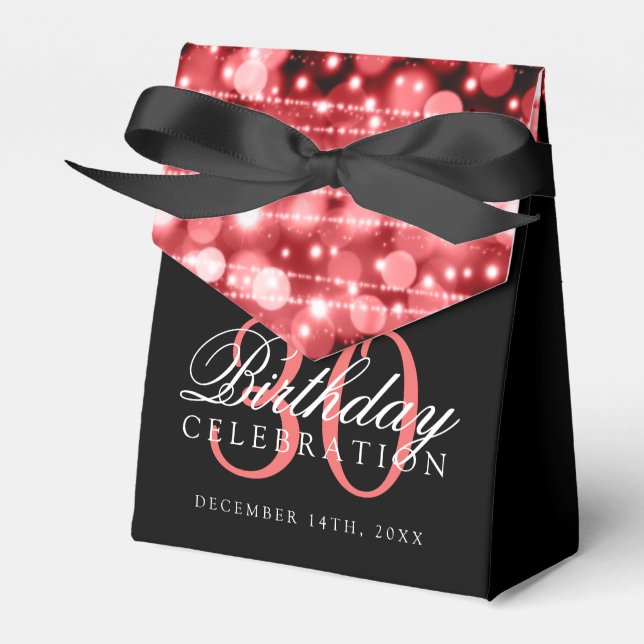 30th Birthday Party Sparkles Red Favor Box (Front Side)