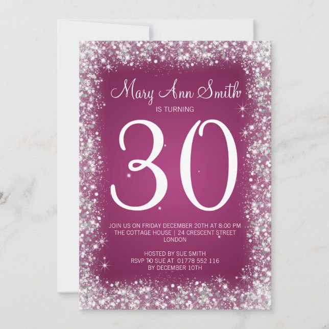 30th Birthday Party Sparkling Glitter Pink Invitation (Front)