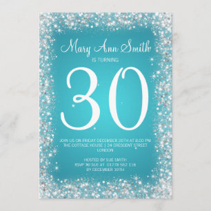 30th Birthday Party Sparkling Glitter Turquoise Invitation