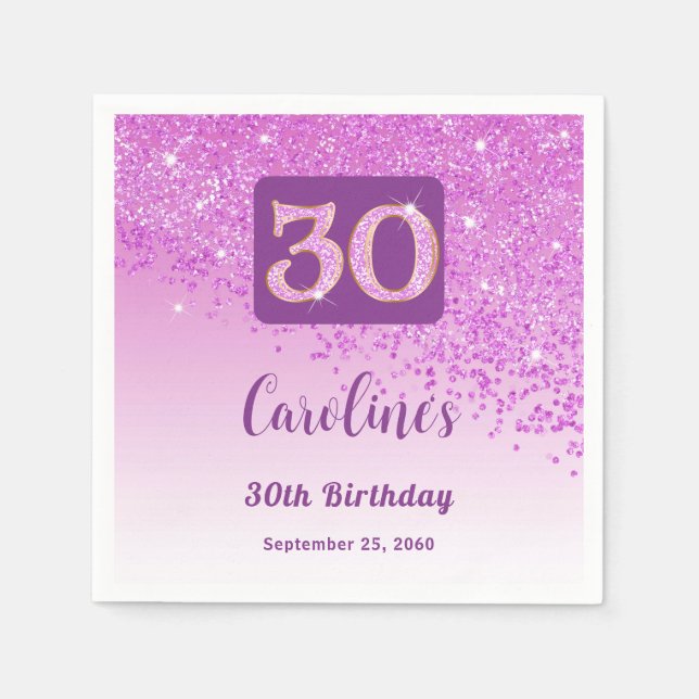 30th Birthday Party Sparkling Pink Glitter Napkin (Front)