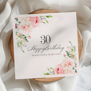 30th Birthday Party Supplies Pink Floral Custom Napkin