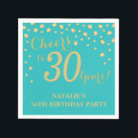 30th Birthday Party Teal and Gold Diamond Napkins<br><div class="desc">30th Birthday Party Invitation with Teal and Gold Glitter Diamond Background. Gold Confetti. Adult Birthday. Man or Woman Birthday. For further customization,  please click the "Customize it" button and use our design tool to modify this template.</div>