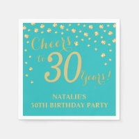 30th Birthday Party Teal and Gold Diamond Napkins