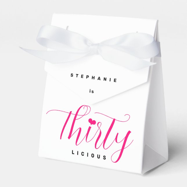 30th Birthday Party Thirty Pink Thirtylicious Text Favor Box (Front Side)