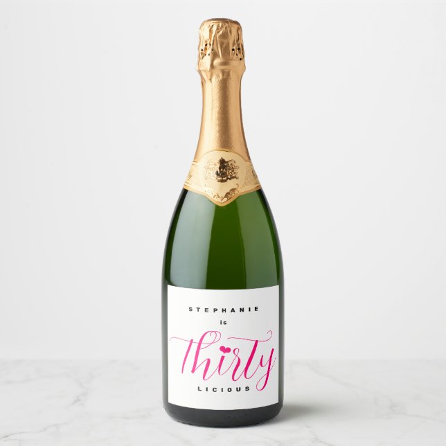 30th Birthday Party Thirty Pink Thirtylicious Text Sparkling Wine Label (Front)