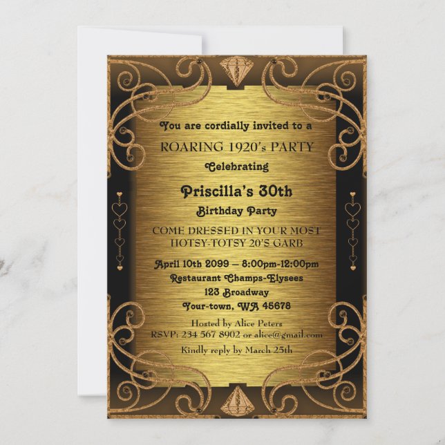 30th,Birthday Party, woman, Gatsby style, Art-Deco Invitation (Front)
