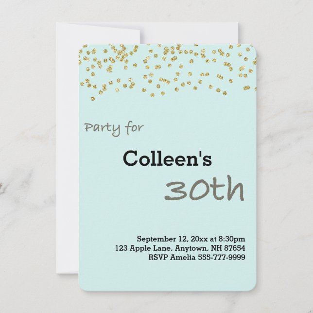 30th Birthday Personalized Gold Glitter Invitation (Front)
