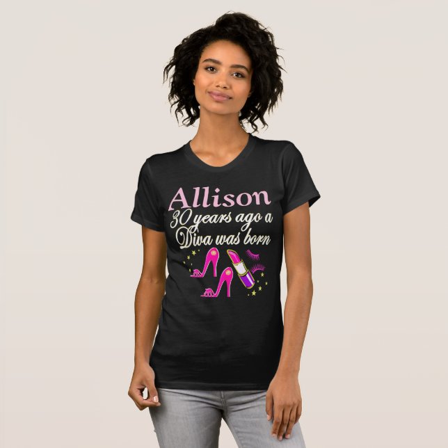 30TH BIRTHDAY PERSONALIZED PINK DIVA T SHIRT (Front Full)