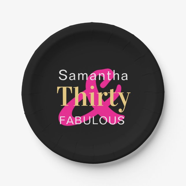 30th Birthday Personalized Thirty Fabulous Party Paper Plate (Front)
