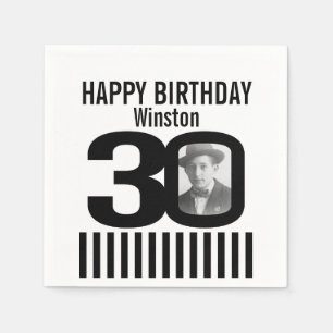 30th birthday photo black stripe photo napkins