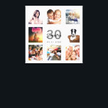 30th birthday photo collage white monogram canvas print<br><div class="desc">A unique 30th birthday gift or keepsake, celebrating her life with a collage of 8 of your photos. Add images of her family, friends, pets, hobbies or dream travel destination. Personalize and add a name, age 30 and a date. Grey and black coloured letters. A chic white background. This canvas...</div>