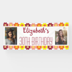 30th Birthday Photo Colourful Flowers Banner