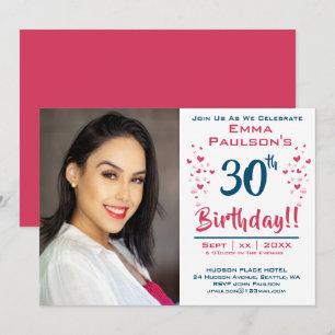 30th Birthday - Photo Party Invitation - Hearts