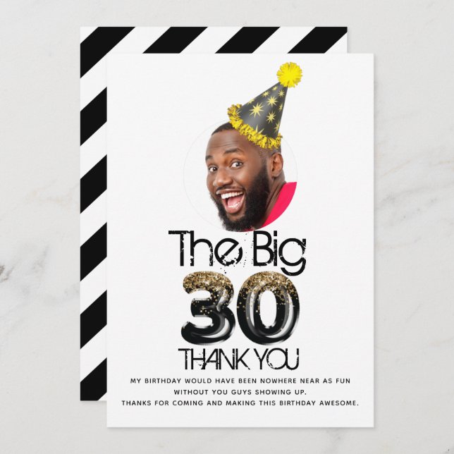 30th Birthday Photo Personalized Thank you Card (Front/Back)