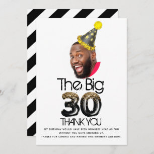 30th Birthday Photo Personalized Thank you Card