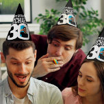 30th birthday photo personalized white black party hat<br><div class="desc">Bold add your own photo and name party hat. Ideal for a special 30th birthday party celebration. Classic black and white design. Other matching birthday items and colour options are available.  Original graphic art and design by www.mylittleeden.com</div>