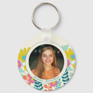 30th birthday photo pretty colourful floral modern keychain