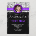 30th Birthday Photo - Silver Black Purple Invitation<br><div class="desc">30th Birthday Invitation with Your Photo
Elegant design in black,  faux glitter silver with a hint of purple.
Perfect for a women's thirtieth birthday party. It can be customized for any age!</div>