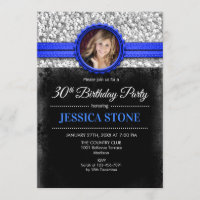 30th Birthday Photo - Silver Black Royal Blue