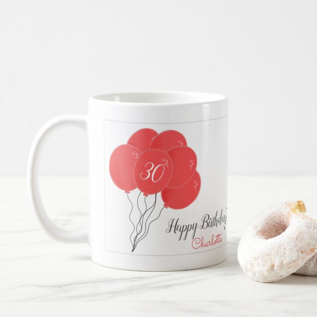 30th birthday pink balloon coffee mug (With Donut)