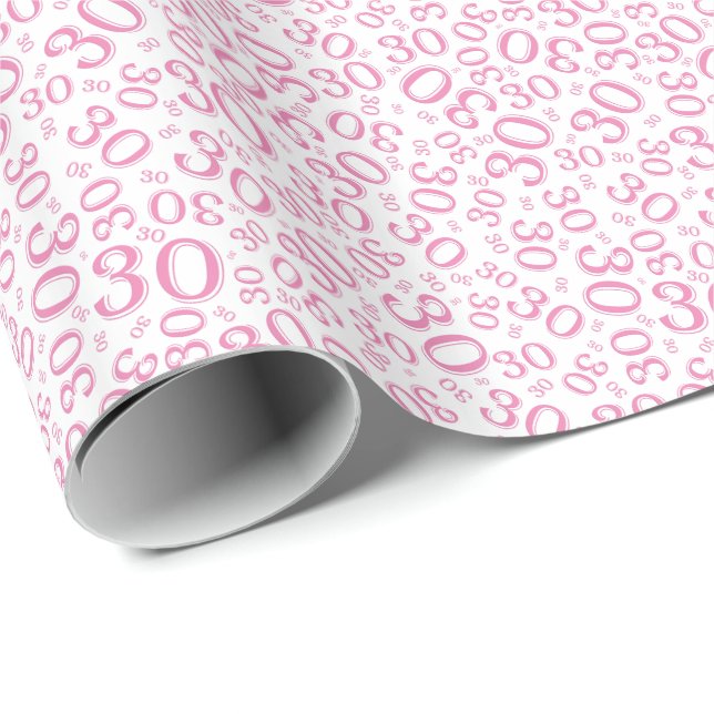 30th Birthday Pink Collage Number Pattern (S) Wrapping Paper (Roll Corner)