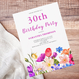 30th Birthday Pink Floral Invitation