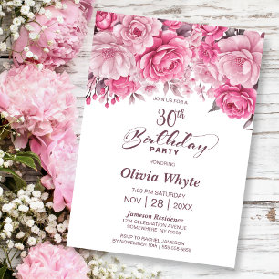 30th Birthday Pink Floral Party Invitation