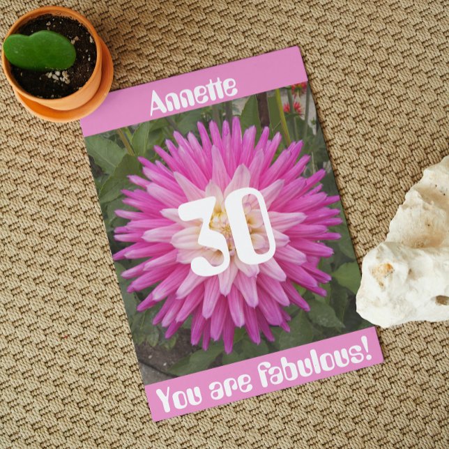 30th Birthday Pink Flower Personalized Birthday Card (In Situ)
