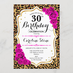 30th Birthday - Pink Gold Leopard Print Invitation