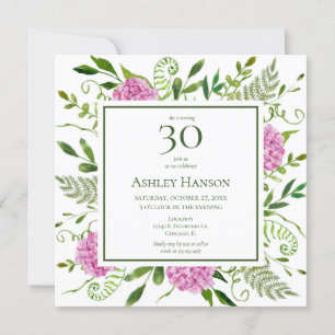 30th Birthday Pink Hydrangeas Invitation