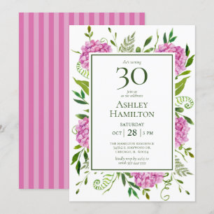 30th Birthday Pink Hydrangeas Invitation