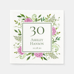 30th Birthday Pink Hydrangeas Napkin