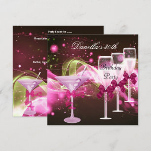 30th Birthday Pink Martini Champagne Invitation