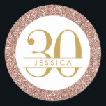 30th Birthday Pink Personalized Rose Gold Glitter Classic Round Sticker<br><div class="desc">Pink glitter chic rose gold sparkle round border on an elegant and classic sophisticated 30th birthday party favour label or envelope seal with her name personalized in the middle.</div>