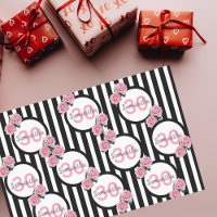 30th birthday pink roses black white stripes name