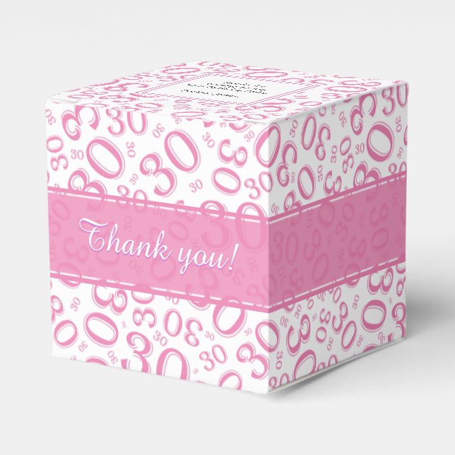30th Birthday Pink/White Random Number Pattern Favor Box (Front Side)