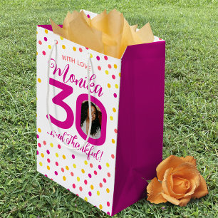 30th birthday pink yellow confetti photo favour medium gift bag