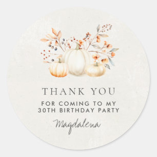 30th Birthday Pumpkin Thank You Favour Classic Round Sticker