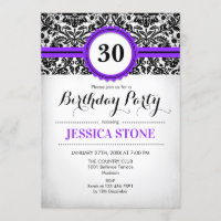 30th Birthday - Purple Black White Damask