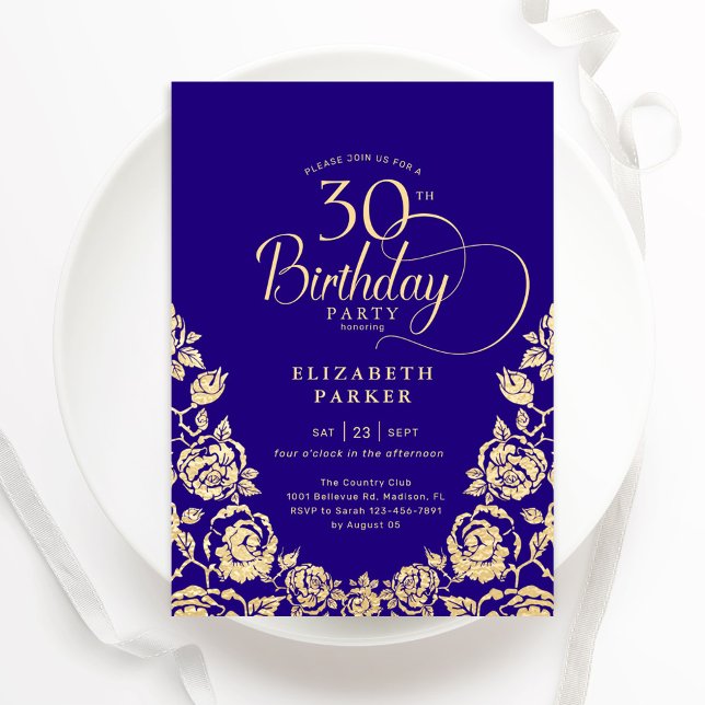 30th Birthday Purple Gold Roses Invitation (Creator Uploaded)