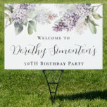 30th Birthday Purple Lilac Flower Welcome Yard Garden Sign<br><div class="desc">Soft watercolor purple lilacs create a pretty springtime 30th birthday welcome yard sign. The calligraphy adds an elegant touch. All of the text is easily edited. This item is part of the Purple Spring Lilac Flower collection. It lets you choose a theme and then easily create a unique invitation suite,...</div>