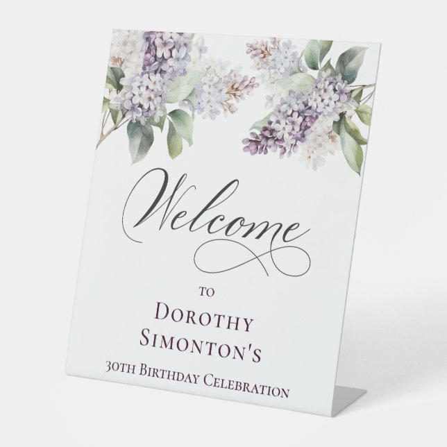 30th Birthday Purple Lilac Spring Flower Welcome Pedestal Sign (Front)