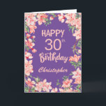 30th Birthday Purple Pink Peach Watercolor Floral Card<br><div class="desc">30th Birthday Purple Pink Peach Watercolor Floral Birthday Card. For further customization,  please click the "Customize it" button and use our design tool to modify this template.</div>