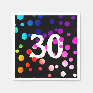 30th Birthday Rainbow Dots on Black  Napkin