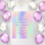 30th birthday rainbow glitter pink glam invitation postcard<br><div class="desc">A girly and feminine 30th birthday party invitation. On front: A rainbow coloured background in purple, pink, mint green, rose gold. Decorated with faux glitter drips in purple, pink and faux gold. Personalize and add a name and party details. The name is written with a hand lettered style script, purple...</div>