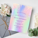 30th birthday rainbow glitter pink rose gold invitation<br><div class="desc">A girly and feminine 30th birthday party invitation. On front: A rainbow coloured background in purple, pink, mint green, rose gold. Decorated with faux glitter drips in purple, pink and faux gold. Personalize and add a name and party details. The name is written with a hand lettered style script, purple...</div>