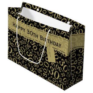 30th Birthday Random Number Pattern Black/Gold Large Gift Bag