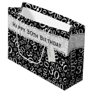 30th Birthday Random Number Pattern Black/White Large Gift Bag